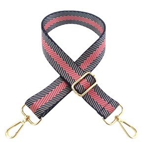 Adjustable wide nylon shoulder strap with colorful chevron pattern and gold metal buckles