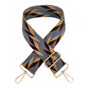 Adjustable wide replacement shoulder strap with colorful geometric pattern and gold hardware