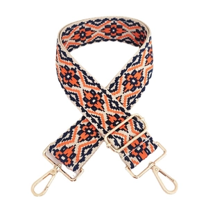 Tracolla larga regolabile in stile etnico con motivo geometrico jacquard e ganci dorati