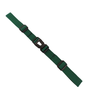 Adjustable dark green nylon backpack chest strap with durable black plastic buckle