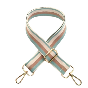 Adjustable wide replacement shoulder strap with retro striped fabric and gold hardware