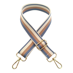 Adjustable striped wide shoulder strap for bags with gold metal swivel hooks