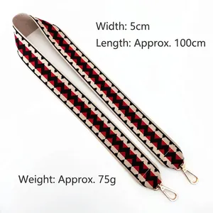 Ethnic wavy pattern cotton replacement shoulder strap for handbags with gold metal hooks