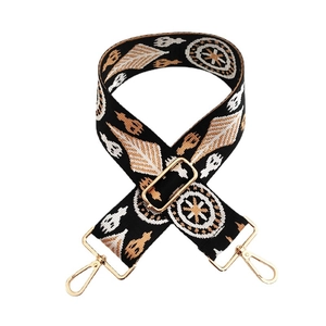 Bandoulière bohème ajustable avec boucles dorées et motif de broderie de feuilles chic