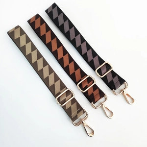 Adjustable colorful geometric plaid shoulder straps with gold metal swivel hooks for bags