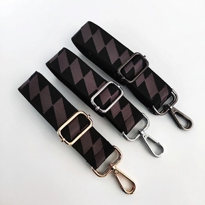 Adjustable woven shoulder straps with geometric patterns and three metallic hardware options