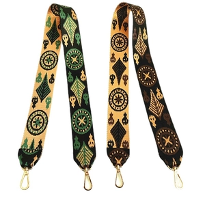 Colorful nylon wide shoulder strap with leaf embroidery and golden metal hooks