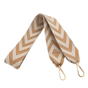 Adjustable canvas shoulder strap with orange geometric pattern and gold metal hooks