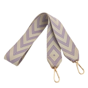 Adjustable wide woven shoulder strap with purple chevron pattern and gold lobster clips