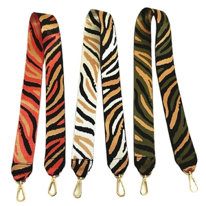 Nylon bag straps with tiger and zebra prints and gold swivel hooks for shoulder bags