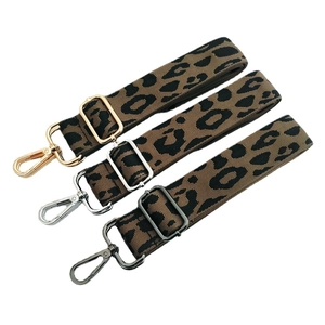 Adjustable leopard print canvas bag straps with gold, silver and gun black metal hooks