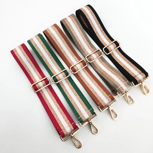 Adjustable nylon shoulder straps in five colors with golden glitter stripes and metal buckles