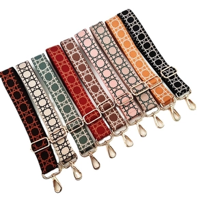 Universal Wide Adjustable Bag Strap Geometric Jacquard Crossbody Shoulder Strap Replacement With Gold Metal Hooks For Women