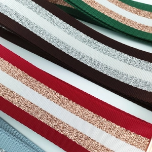 Adjustable colorful nylon bag straps with metallic gold and silver wave patterns