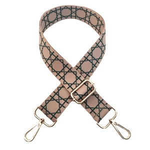 Adjustable jacquard bag strap with geometric patterns and gold metal buckles