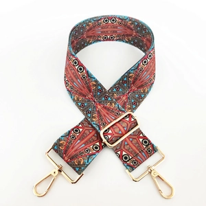 Adjustable bohemian wide shoulder strap with colorful geometric patterns and gold clips
