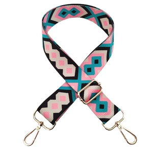 Adjustable canvas shoulder strap with colorful geometric diamond pattern and gold hooks