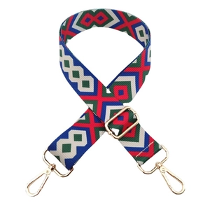 Adjustable colorful geometric canvas shoulder strap with gold metal buckles for handbags