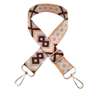 Ethnic geometric jacquard canvas shoulder strap with gold metal hooks and colorful pattern