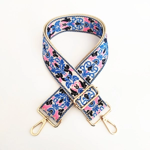 Ethnic jacquard woven shoulder strap with gold metal hooks for cross-body handbags
