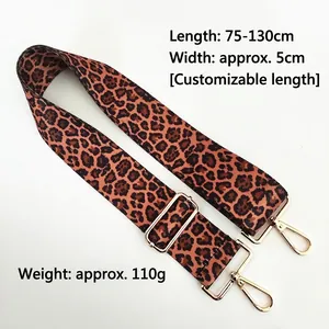 Tracolla leopardata regolabile con ganci dorati, 5cm di larghezza, 75-130cm