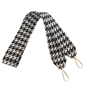 Classic black and white houndstooth bag strap with gold metal lobster clasps for handbags