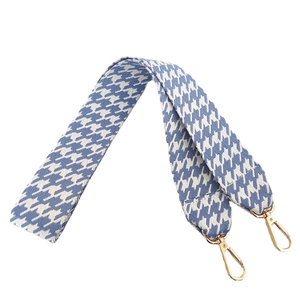 Blue and beige houndstooth wide replacement shoulder strap with gold metal hooks