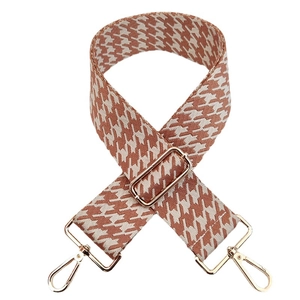Adjustable houndstooth woven shoulder strap with gold metal buckles for crossbody bags