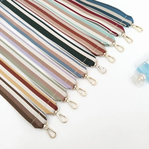 Colorful striped canvas shoulder straps for handbags with gold metal swivel hooks