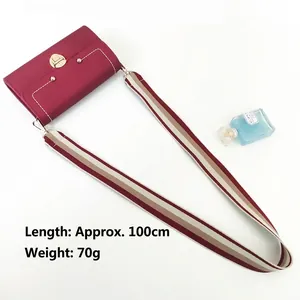 Striped canvas shoulder strap for small burgundy handbag with gold buckle length 100cm