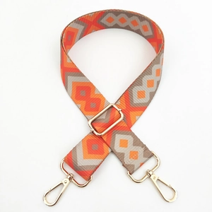 Ethnic style colorful diamond pattern woven shoulder strap with gold metal hooks