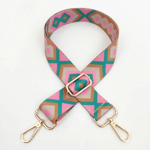 Ethnic geometric pattern shoulder strap with gold metal hooks for crossbody bags