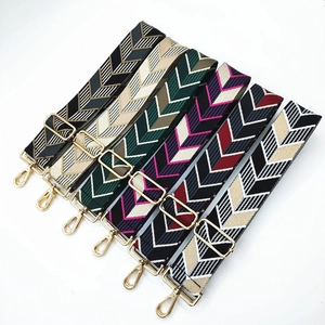 Adjustable geometric diamond woven shoulder straps for handbags with gold metal buckles