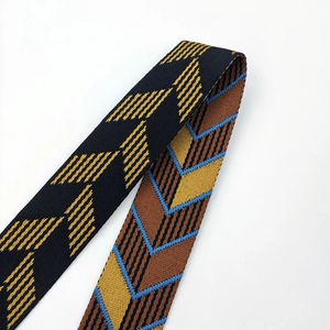 Close-up of geometric diamond pattern jacquard shoulder strap with colorful weaving