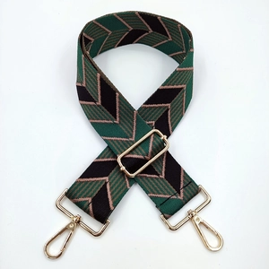 Adjustable woven chevron replacement shoulder strap with gold metal buckles for handbags