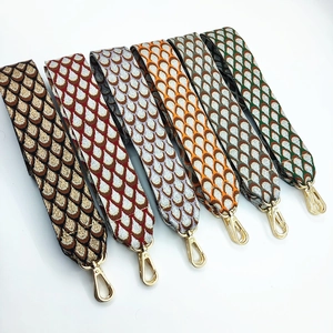 Adjustable bohemian jacquard guitar strap for handbags with golden metal hooks