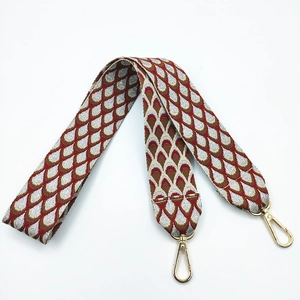 Ethnic style embroidered bag strap with golden peacock pattern and metal lobster hooks