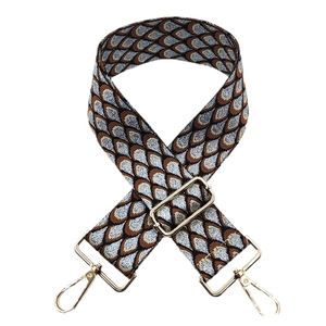 Tracolla larga regolabile con motivo jacquard marrone e grigio per borse da donna