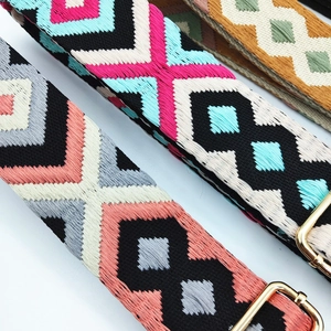 Ethnic embroidered replacement shoulder straps with geometric diamond patterns and gold hooks