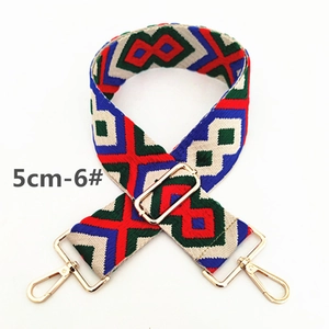 Detail of 5cm ethnic geometric embroidered wide strap with light gold metal hardware