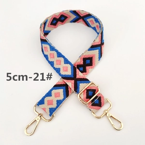 Detail of 5cm ethnic style embroidered canvas strap with gold metal lobster clasps