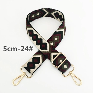 Detail view of 5cm ethnic geometric jacquard woven bag strap with gold metal buckles