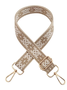 Ethnic style embroidered shoulder strap with geometric patterns and golden metal buckles