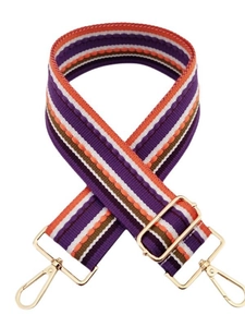 Adjustable colorful striped woven shoulder strap with gold metal lobster clasps for handbags