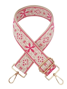 Women Ethnic Floral Embroidered Bag Strap Adjustable Wide Polyester Replacement Shoulder Strap Bohemian Jacquard Crossbody Bag Belt Gold Alloy Hook