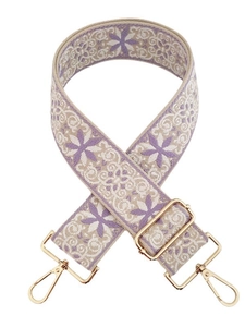 Ethnic style embroidered flower wide shoulder strap with golden metal swivel hooks