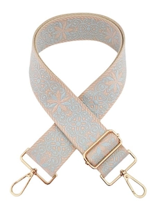 Ethnic style embroidered bag strap with floral patterns and adjustable gold metal hooks