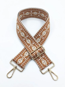 Adjustable wide replacement shoulder strap with ethnic geometric pattern and gold clips