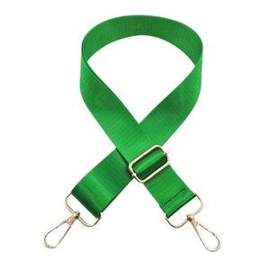 Adjustable wide green nylon replacement shoulder strap with gold metal lobster clasps