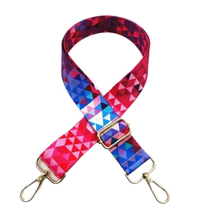 Adjustable 3.8cm wide shoulder strap with colorful geometric pattern and gold buckles